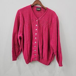 Geiger Collections Pink Cardigan Sweater Sz 50 Cotton Linen Leaf Knit Austria